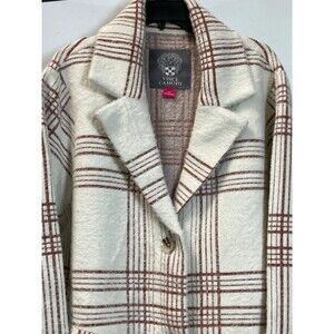 Vince Camuto Plaid Peacoat Overcoat Cardigan Coat Jacket Ivory Red Women's XL